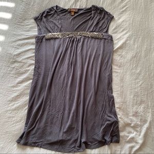 Victor Alfaro Charcoal Short Sleeve Embellished Tunic Dress